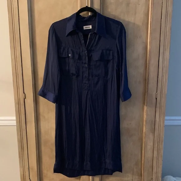 Zadig & Voltaire Midnight Blue MIDI shirt dress SZ small - Picture 1 of 7